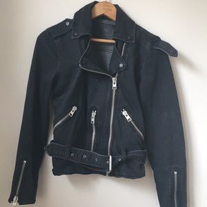 Allsaints women’s long denim biker jacket
